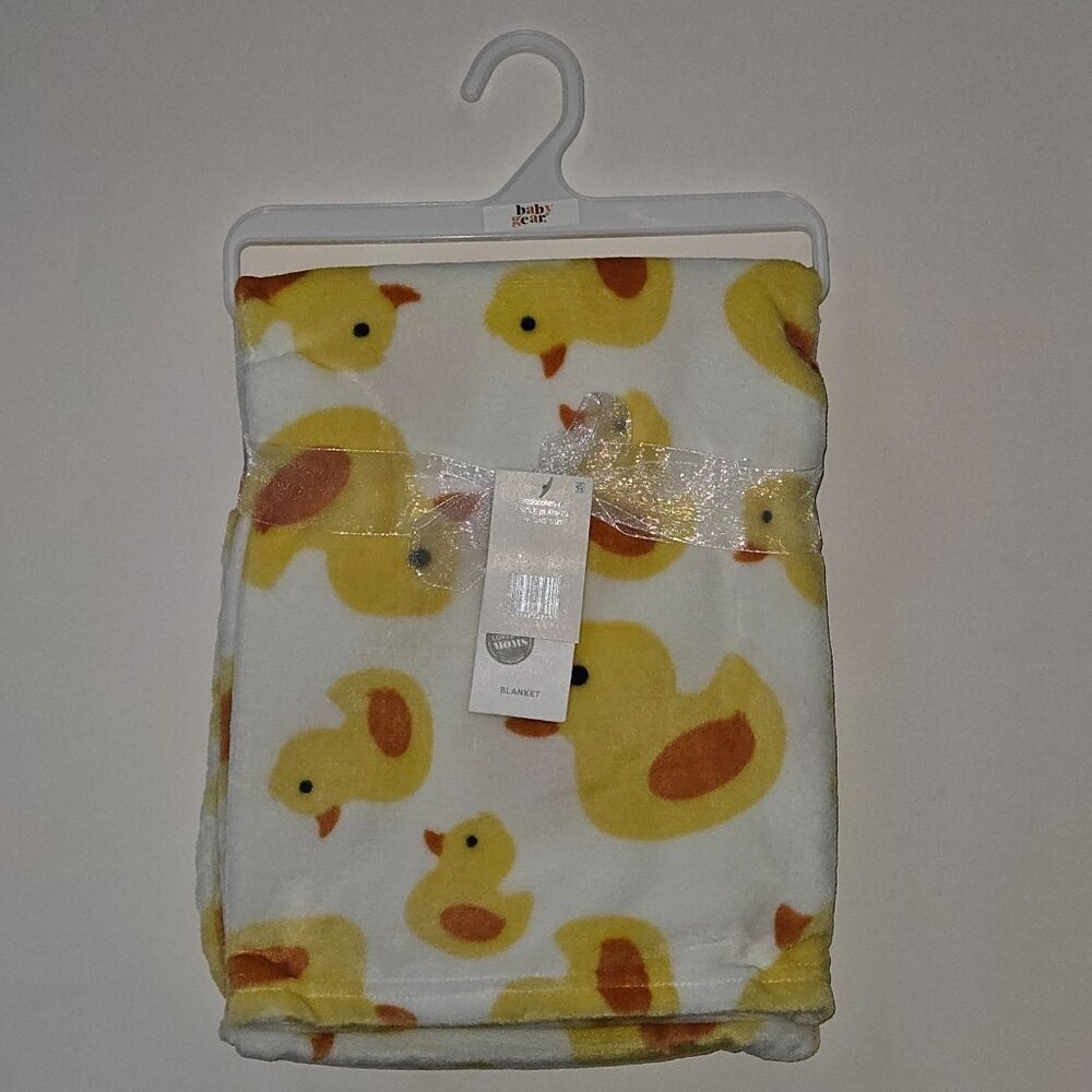 NEW Baby Gear Yellow Duck White Fleece Baby Blanket Lovey 30" x 40" Rubber Ducky